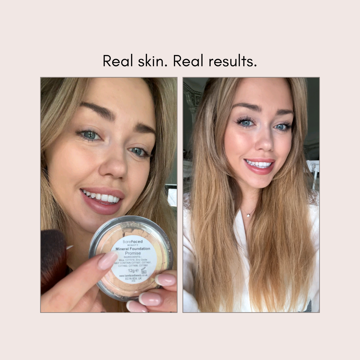 Real results using BareFaced Beauty Mineral Foundation