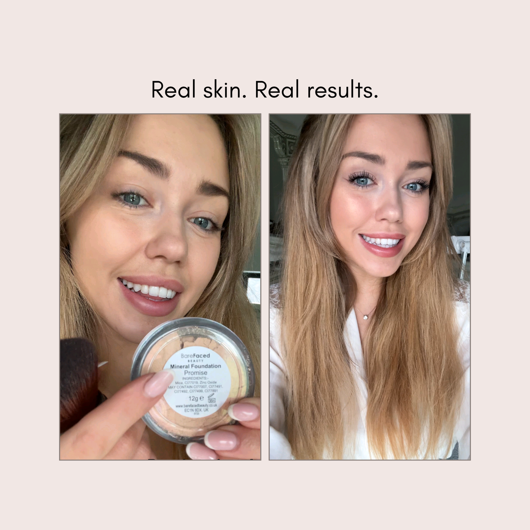 Real results using BareFaced Beauty Mineral Foundation